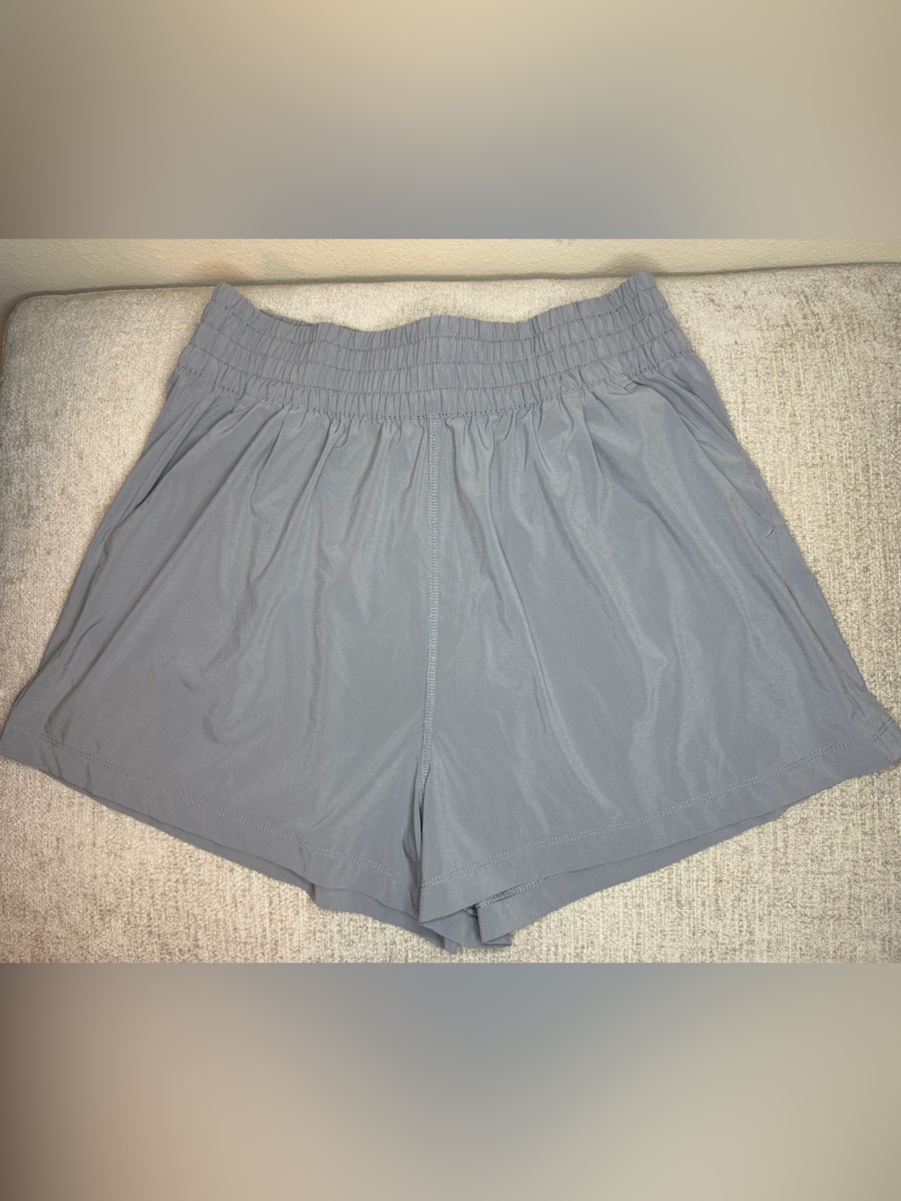 Vuori Women's Light Gray Athletic Shorts with Smocked Waist
